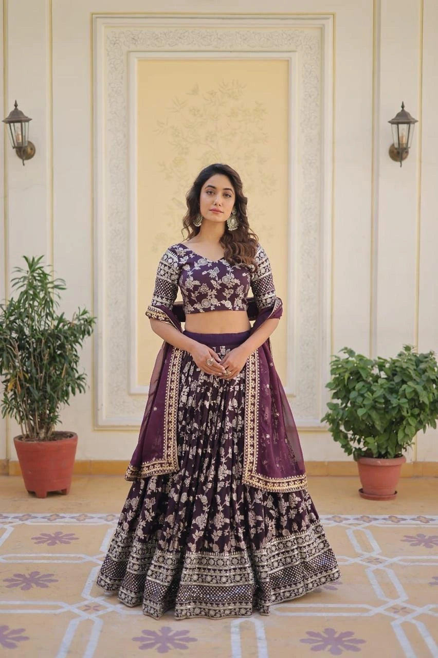 Dark Purple Viscose Jacquard Lehenga Kalyanja Fashion